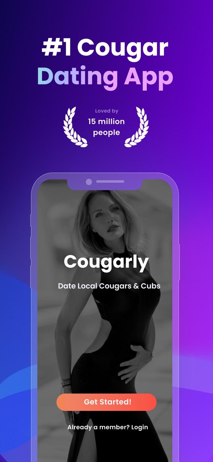 #1 Cougar Dating App: The Cougarly welcome screen