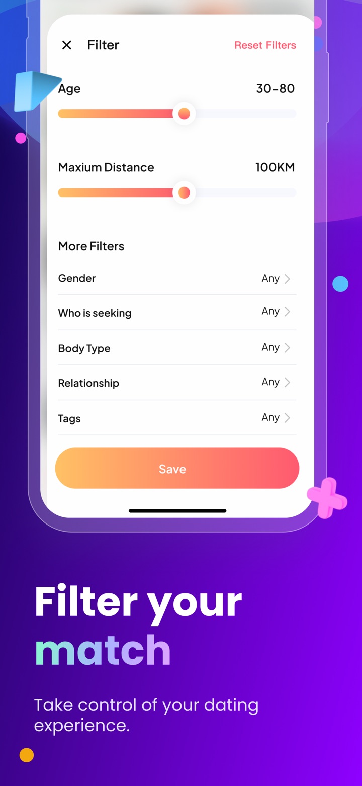 Filter your match: Filters for age, distance and more